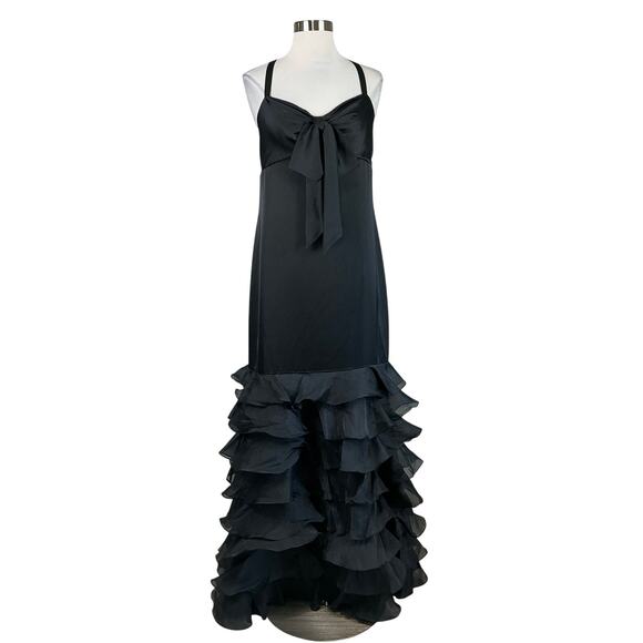Ralph Lauren Women's Formal Dress Size 12 Black Satin Tiered Ruffle Evening Gown - Picture 1 of 14